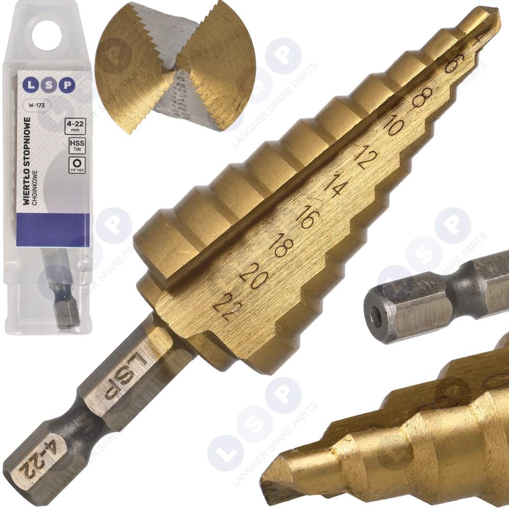 Stupňovitá kužeľová vŕtačka 4-22 mm HSS TiN HEX vŕtačka na vianočný stromček